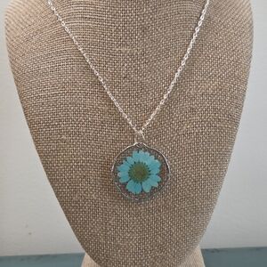 Silver Necklace with Turquoise Flower Pendant